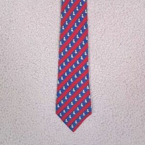 HERMES MENS SILK TIE RED WITH BLUE STRIPES